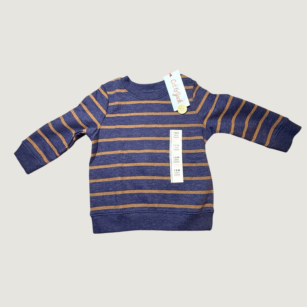 Cat & Jack Sweatshirt Kids 18M Navy Yellow NWT Striped Long Sleeve Pullover